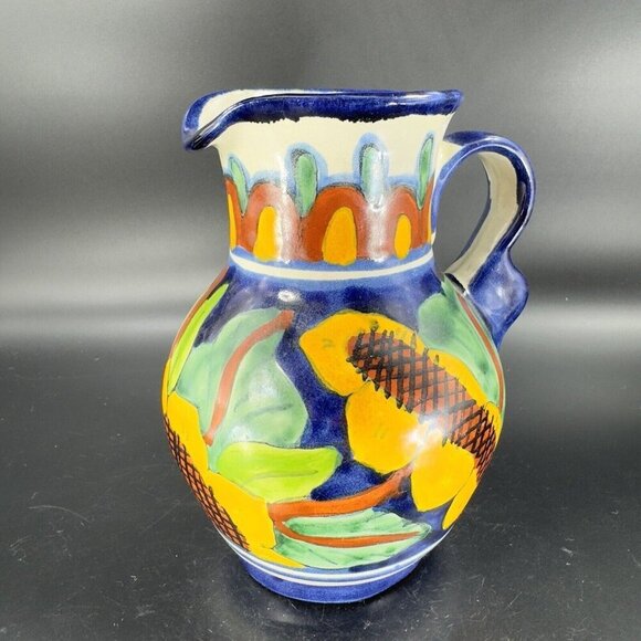 Mexico Art Pottery Talavera Pitcher Carafe Multicolor Frutal Decor Hand Made VTG - Picture 11 of 16